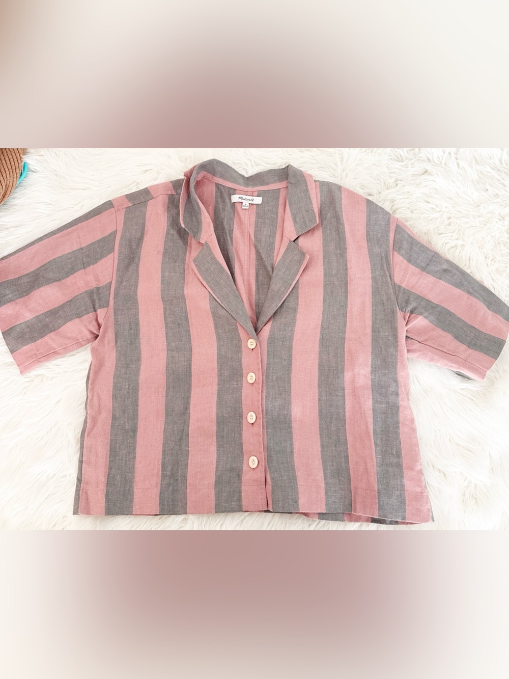 Madewell Pink & Gray Vertical Stripe Button-Front Shirt
